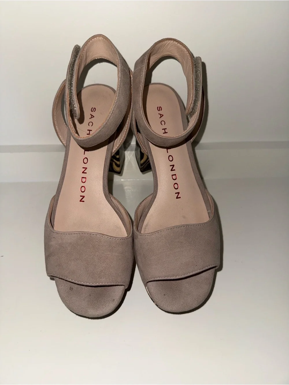 Sacha London PAOLA Taupe Suede Geode Platform Sandals Heels / EUC/ Size 7 $55